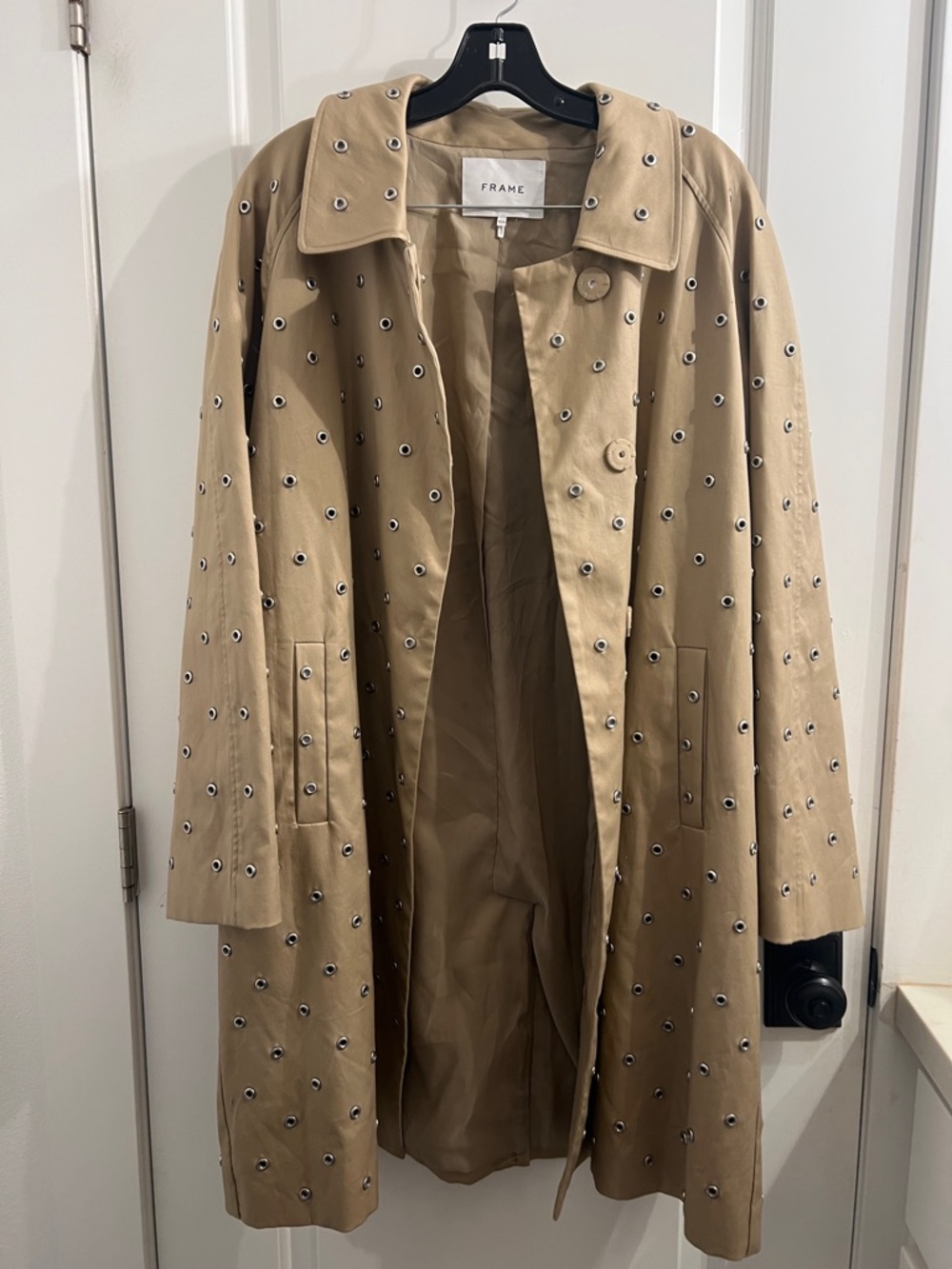 Frame Denim Taupe Eyelet-Embellished Trench Coat - Picture 4 of 5